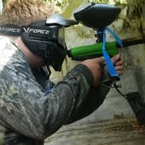 VForce mask, close-up firing pose